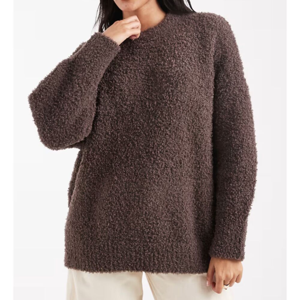 NA-KD Women's Brown Crewneck Textured Sweater